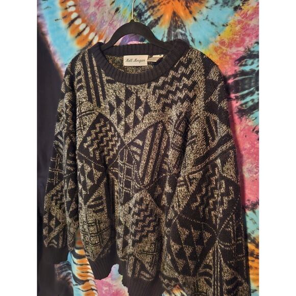 Vintage MATT MORGAN 90s Black Gray Acrylic Wild Geometric Sweater Mens XL - Picture 3 of 7
